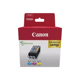 Canon CLI-521 - Pack de 3 cartouches d'encre authentiques (Cyan, Magenta, Jaune) - 9 ml chacune