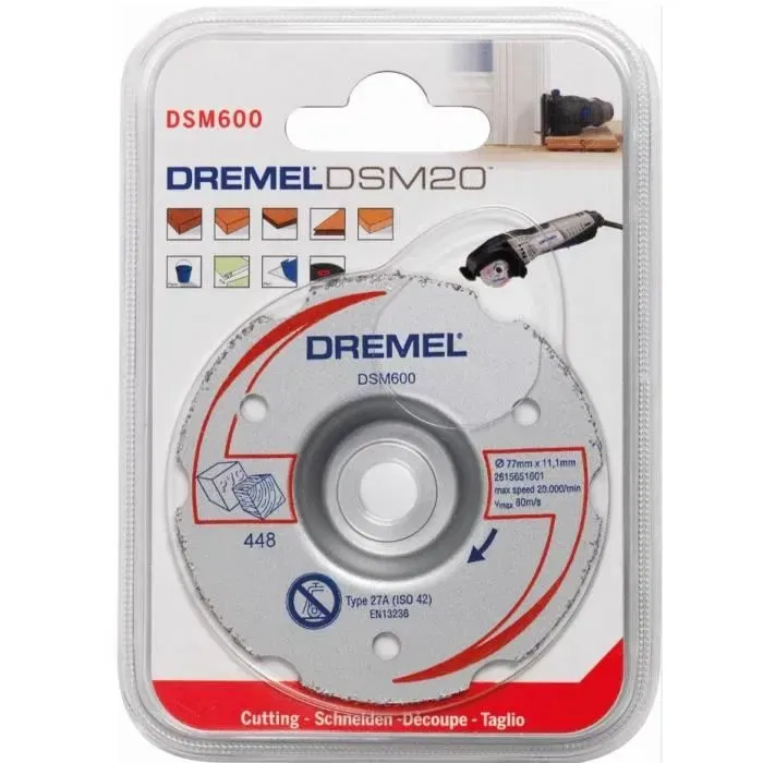 Dremel Disque de Tronçonnage Multi-usage DSM600 en Carbure pour Bois et Matériaux Tendres - Compatible Scie Compacte DSM20 Dremel Disque de Tronçonnage Multi-usage DSM600 en Carbure pour Bois et Matériaux Tendres - Compatible Scie Compacte DSM20
