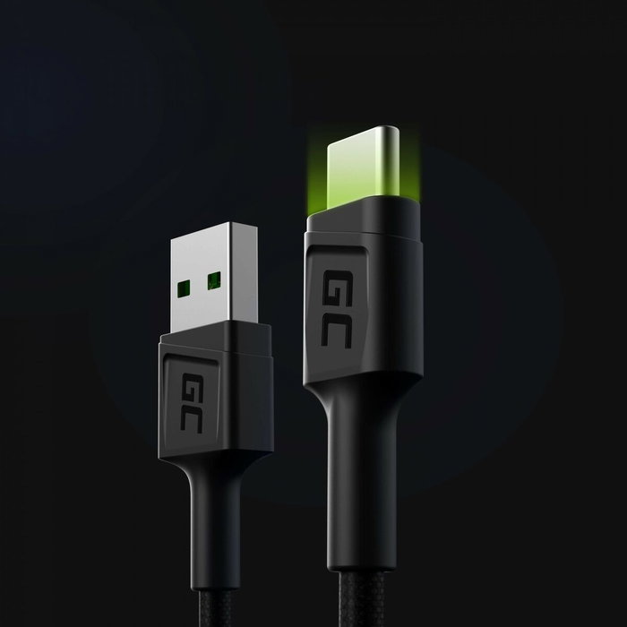 Green Cell KABGC06 Câble USB USB-C vers USB-A Noir et Vert 1,2 m