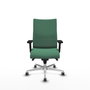Chaise Albacete confidente Synchro 5 positions Tissu Vert émeraude Structure d' aluminium Accoudoir 2D Sans appui-tête Roulettes 65mm pour moquette