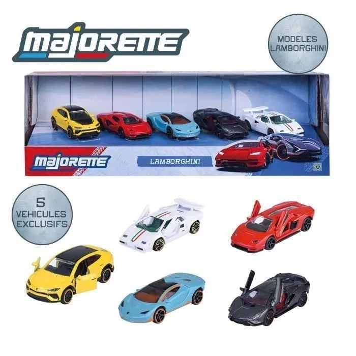 Majorette Coffret Cadeau 5 Voitures Lamborghini en Métal 1/64 - Modèles Miniatures avec Parties Ouvrantes - à Partir de 3 Ans Majorette Coffret Cadeau 5 Voitures Lamborghini en Métal 1/64 - Modèles Miniatures avec Parties Ouvrantes - à Partir de 3 Ans