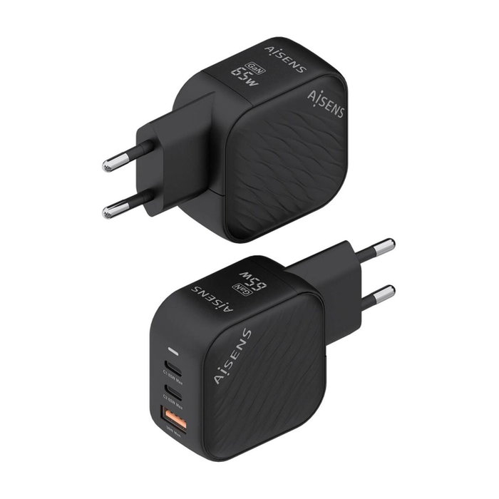 Chargeur mural Aisens ASCH-65W3P027-BK Noir Multicouleur 65 W