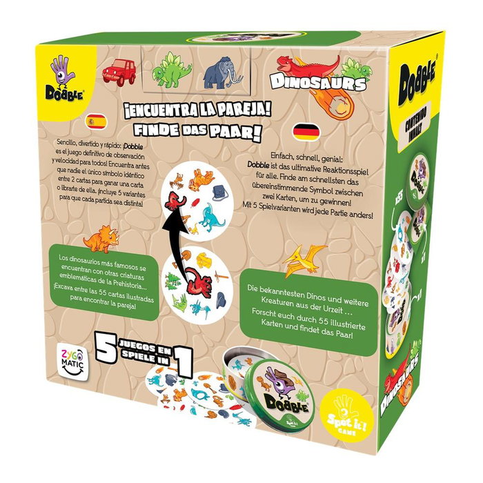 Asmodee Dobble Dinosaurios Jeu de Cartes pour Enfants dès 6 Ans – 5 Modes – Multilingue Espagnol/Allemand – Réf. DOBDIN07ESDE