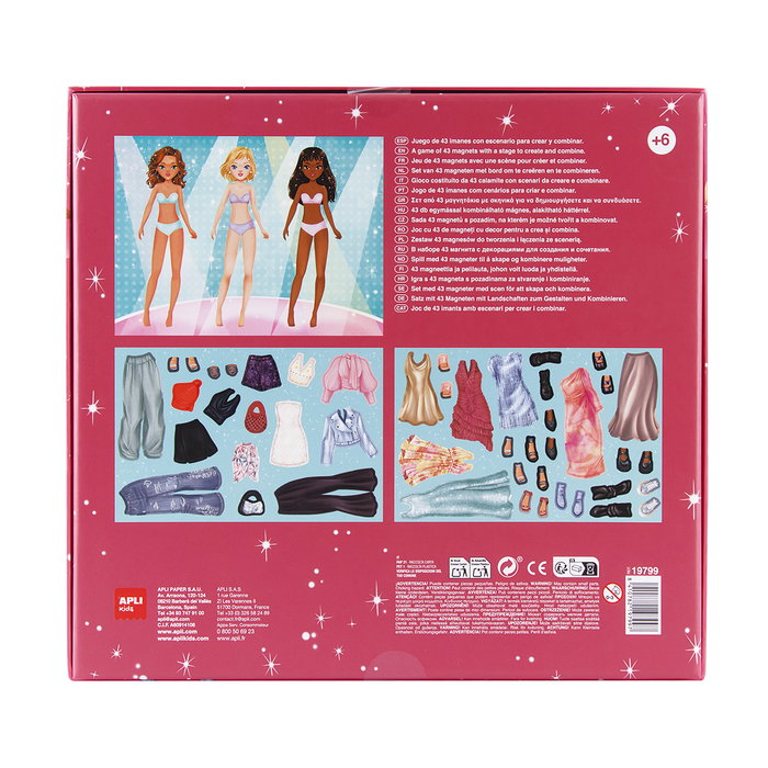 APLI KIDS Jeu magnétique Fashion Show 19799, avec 1 scène et 43 magnets de vêtements et accessoires, pour créateur de mode, dès 6 ans, version espagnole APLI KIDS Jeu magnétique Fashion Show 19799, avec 1 scène et 43 magnets de vêtements et accessoires, pour créateur de mode, dès 6 ans, version espagnole