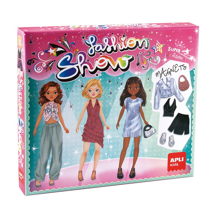 APLI KIDS Jeu magnétique Fashion Show 19799, avec 1 scène et 43 magnets de vêtements et accessoires, pour créateur de mode, dès 6 ans, version espagnole APLI KIDS Jeu magnétique Fashion Show 19799, avec 1 scène et 43 magnets de vêtements et accessoires, pour créateur de mode, dès 6 ans, version espagnole
