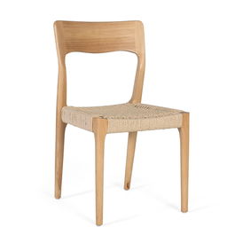 GINER Y COLOMER - Lot de 2 chaises en bois de caoutchouc teinté naturel avec dossier haut et assise en corde artisanale crue - Design élégant et fonctionnel