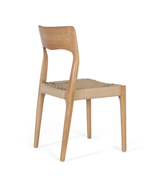 GINER Y COLOMER - Lot de 2 chaises en bois de caoutchouc teinté naturel avec dossier haut et assise en corde artisanale crue - Design élégant et fonctionnel