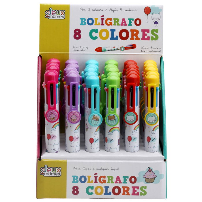 Jeux 2 momes Stylo à bille 8 couleurs assorties avec illustrations