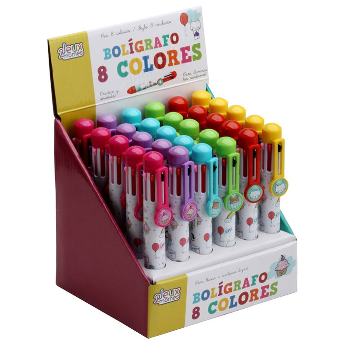 Jeux 2 momes Stylo à bille 8 couleurs assorties avec illustrations