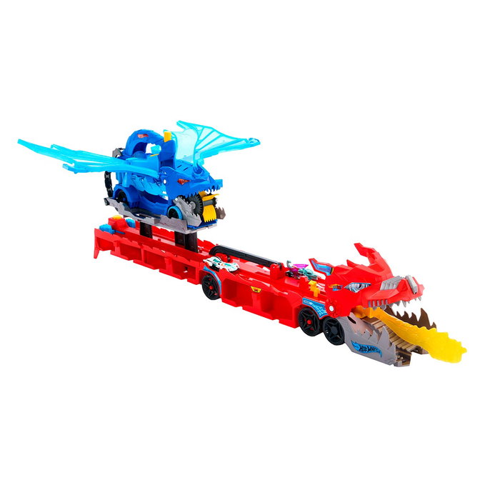 Hot Wheels Transporteur Dragon avec Attaque Double - Piste de Course et Garage - Jouet pour Enfants - Réf. Jbm72
