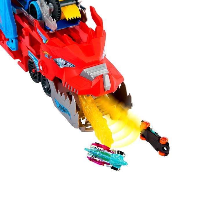 Hot Wheels Transporteur Dragon avec Attaque Double - Piste de Course et Garage - Jouet pour Enfants - Réf. Jbm72