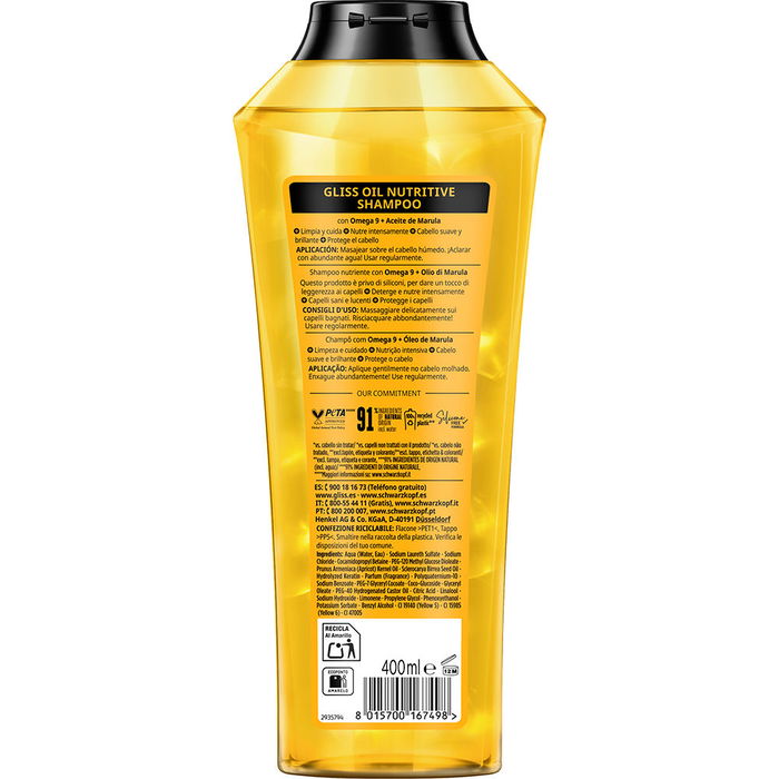 Schwarzkopf Mass Market Gliss Oil Shampoing Nutritif pour Cheveux Secs et Abîmés 400 ml Schwarzkopf Mass Market Gliss Oil Shampoing Nutritif pour Cheveux Secs et Abîmés 400 ml