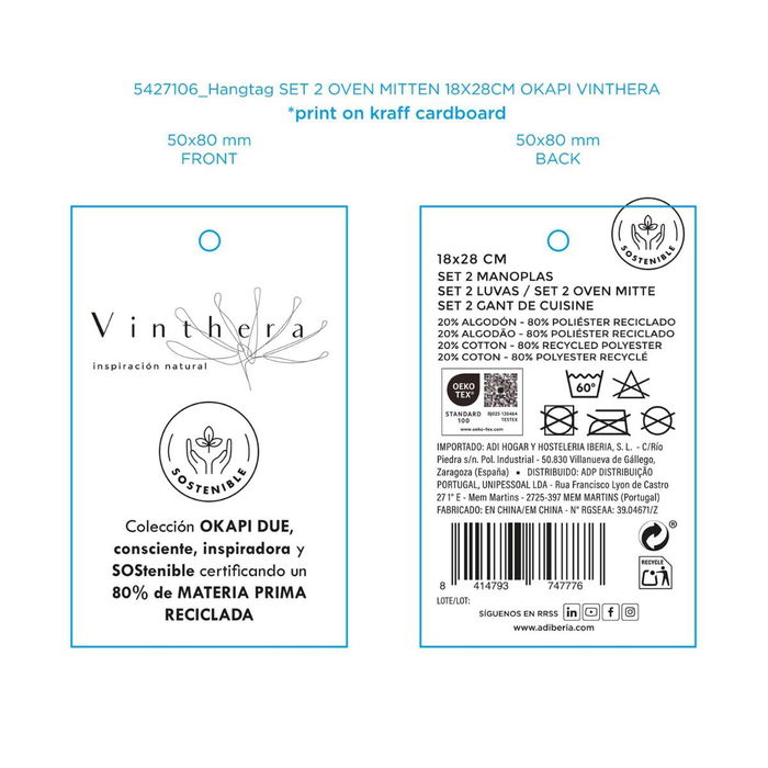 Gant à Four Vinthera Okapi Due Bicolore Textile 18 x 28 cm (2 Unités)