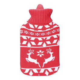 Edm Bouillotte 2 L avec motif rennes nordiques – Housse en laine rouge et blanc