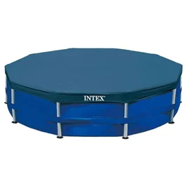 Intex Bâche de Protection pour Piscine Tubulaire Ronde, Bleu, Diamètre 4.57 m, Rabat et Corde Inclus