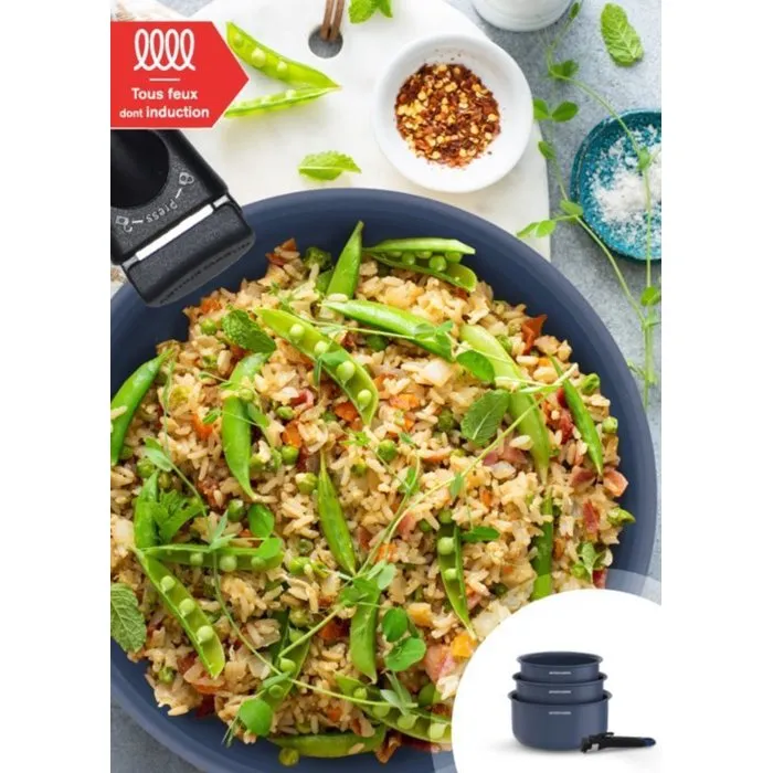 Arthur Martin AM0320 Set de 3 Casseroles Céramique Induction Ø 16-18-20 cm avec Poignée Amovible Bleu