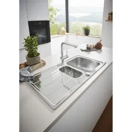 Grohe Minta 32168000 - Mitigeur évier cuisine avec douchette extractible, bec tube pivotant 360°, bec L, finition Chrome StarLight, clapet anti-retour