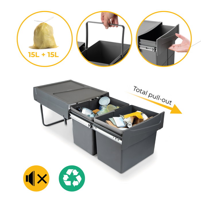 Emuca Recycle Poubelle de recyclage 2x15L Gris anthracite