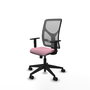Chaise Motilla Synchro 3 positions tissu Rose Maille Gris Base pyramidale noire Accoudoir 1D Sans appui-tête Roulettes 65mm nylon