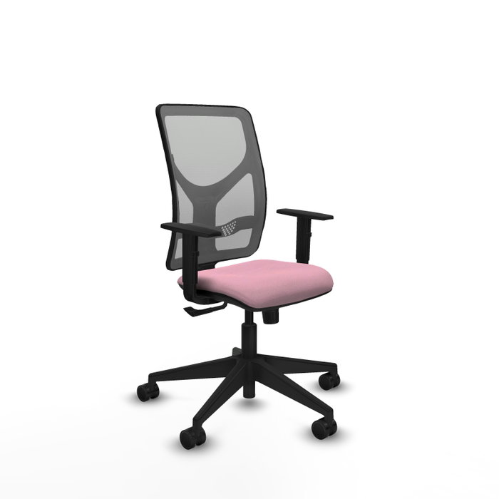 Chaise Motilla Synchro 3 positions tissu Rose Maille Gris Base pyramidale noire Accoudoir 1D Sans appui-tête Roulettes 65mm nylon Chaise Motilla Synchro 3 positions tissu Rose Maille Gris Base pyramidale noire Accoudoir 1D Sans appui-tête Roulettes 65mm nylon