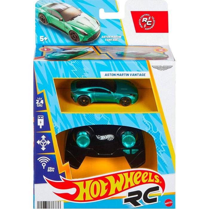 Hot Wheels Aston Martin Vantage - Voiture télécommandée RC 1:64 avec télécommande 2,4 GHz pour loops et courses intérieur/extérieur - Jouet enfant +4 ans