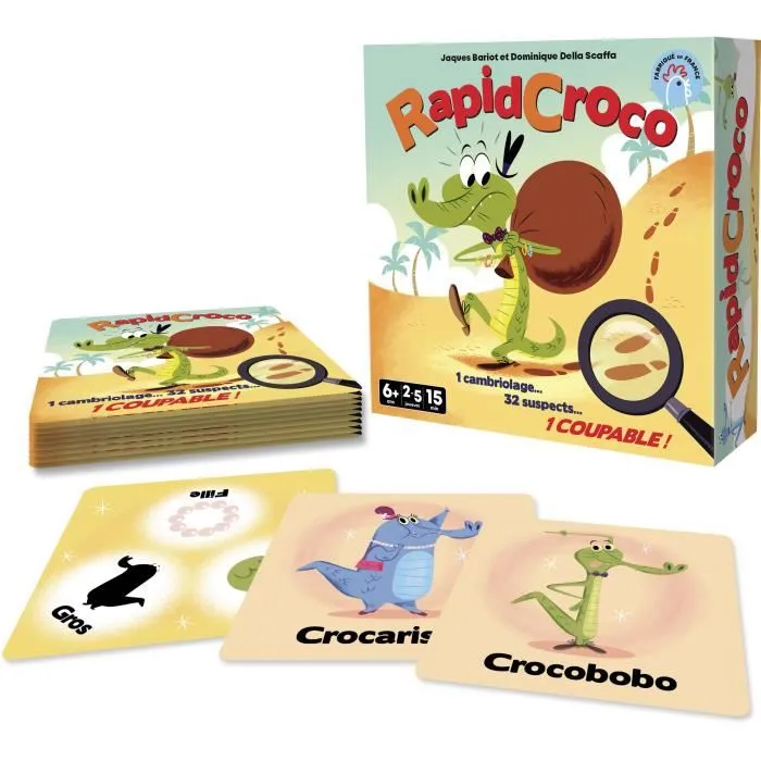 Asmodee - RapidCroco, jeu d'enquête 32 suspects 1 coupable, jeu de société pour adultes et enfants à partir de 6 ans, durée de jeu 15 min