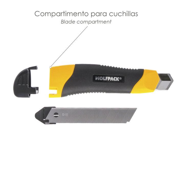 WOLFPACK LINEA PROFESIONAL Cutter 18 mm avec 2 lames (Présentoir de 24 pièces) WOLFPACK LINEA PROFESIONAL Cutter 18 mm avec 2 lames (Présentoir de 24 pièces)