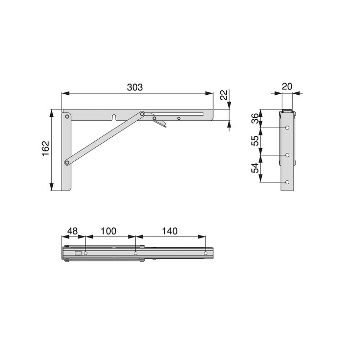 Emuca Jeu de Supports de pliage, longueur 303mm, Acier, Peint en noir