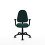 Chaise de bureau Algarra avec mécanisme de contact permanent de base, revêtue de similicuir vert bouteille. Équipée d'une base en polyamide noire, d'accoudoirs 1D et de roulettes pour parquet