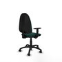 Chaise de bureau Algarra avec mécanisme de contact permanent de base, revêtue de similicuir vert bouteille. Équipée d'une base en polyamide noire, d'accoudoirs 1D et de roulettes pour parquet