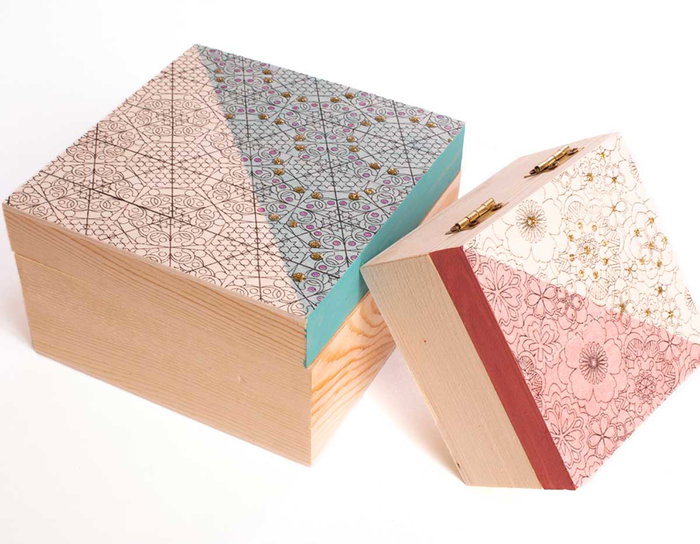 Innspiro Boîte en pin massif et placage 12x12x8 cm