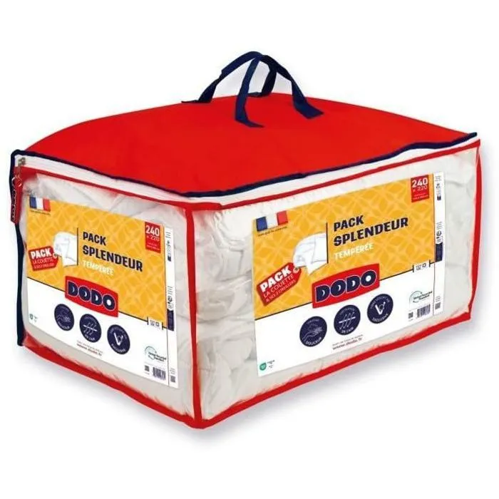 DODO Pack Splendeur - Couette 220 x 240 cm + 2 oreillers 60 x 60 cm - Garnissage 100% Polyester 300 g/m² - Blanc