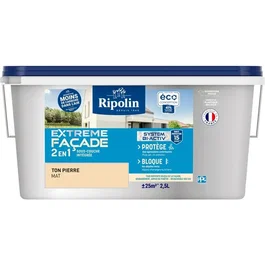 Ripolin - Peinture Extreme Façade 2 en 1 - Ton Pierre - Mat - Fabrication Française - 2.5L - Haute Résistance aux UV