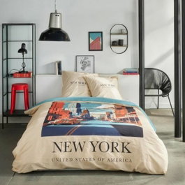 Today Parure de lit Java Imprimé New York Beige 2 personnes