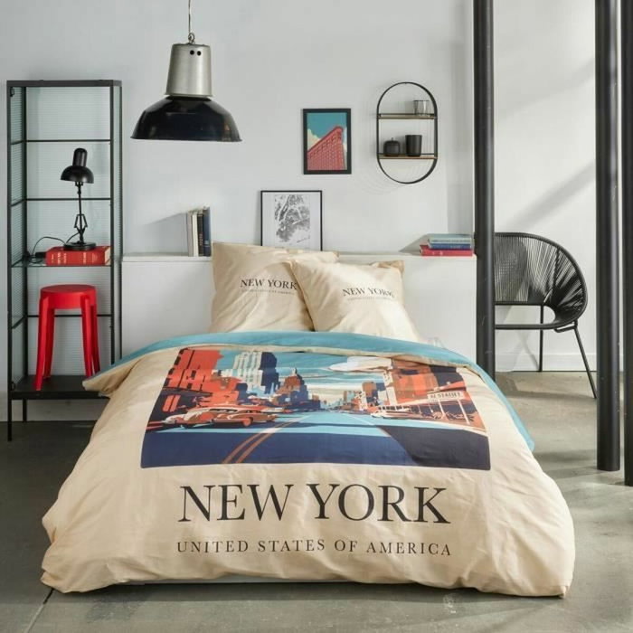 Today Parure de lit Java Imprimé New York Beige 2 personnes Today Parure de lit Java Imprimé New York Beige 2 personnes