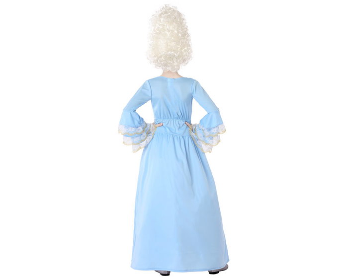 Déguisement Courtisane Époque Fille Enfant Robe Longue Azur Broderies Dorées 3-4 Ans