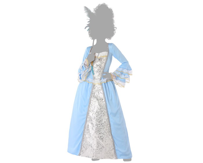Déguisement Courtisane Époque Fille Enfant Robe Longue Azur Broderies Dorées 3-4 Ans
