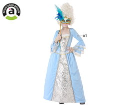 Déguisement Courtisane Époque Fille Enfant Robe Longue Azur Broderies Dorées 3-4 Ans
