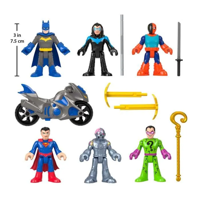 Imaginext DC Super Friends Coffret Deluxe Figurine avec 9 Éléments HXF94 - 6 Personnages DC, 2 Grapins, Sabre, Sceptre, Véhicule - Dès 3 Ans