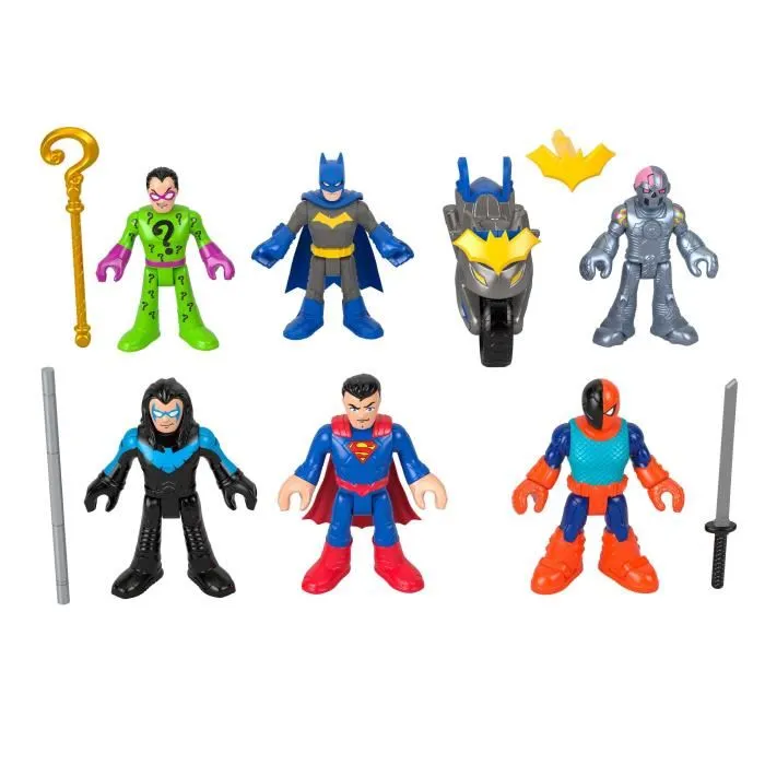 Imaginext DC Super Friends Coffret Deluxe Figurine avec 9 Éléments HXF94 - 6 Personnages DC, 2 Grapins, Sabre, Sceptre, Véhicule - Dès 3 Ans