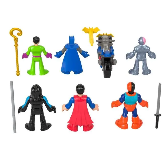 Imaginext DC Super Friends Coffret Deluxe Figurine avec 9 Éléments HXF94 - 6 Personnages DC, 2 Grapins, Sabre, Sceptre, Véhicule - Dès 3 Ans