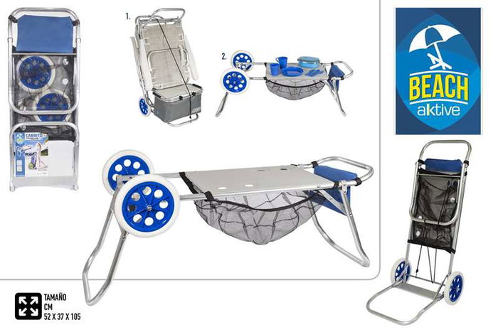 Color Baby Carro Portasillas en Aluminium Convertible en Table 52 x 37 x 105 cm, Caddie de Plage et Pique-Nique