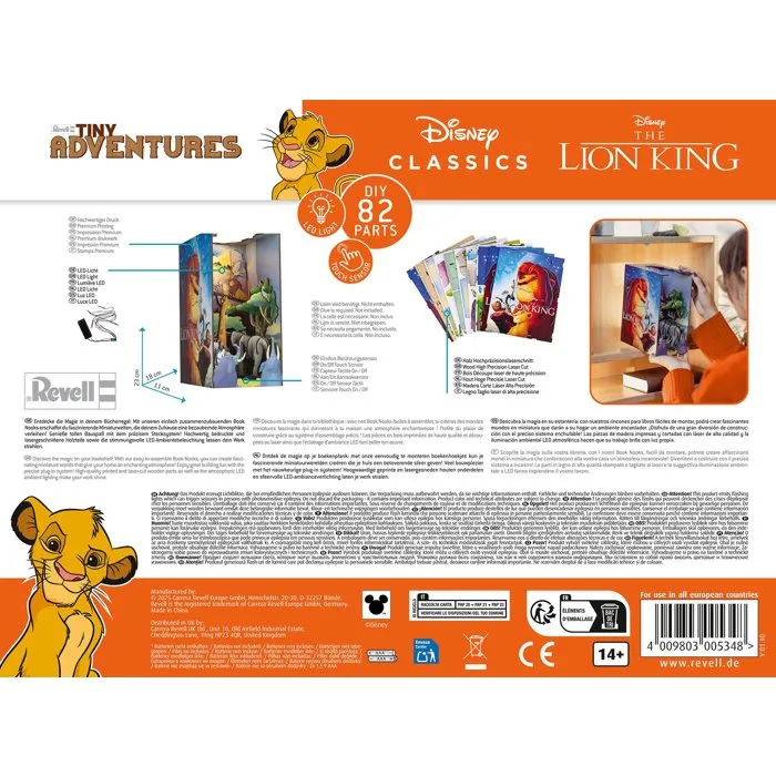 Revell Tiny Adventures - Maquette 3D DIY Book Nook Le Roi Lion Disney à construire avec éclairage LED - Kit de construction en bois