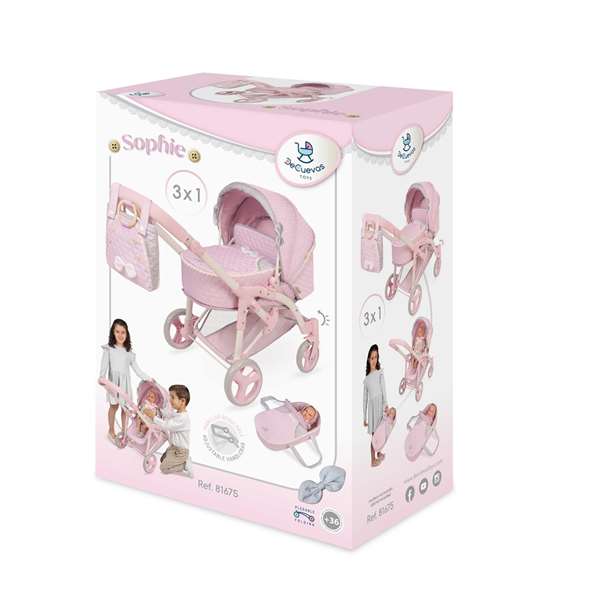 Decuevas Sophie - Landau de poupée 3-en-1 pliable pour poupées jusqu'à 48 cm, construction en métal et polyester