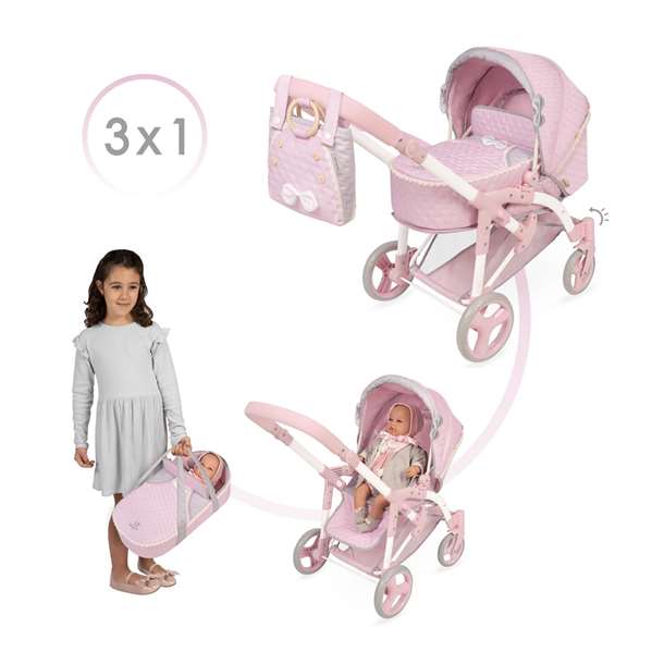 Decuevas Sophie - Landau de poupée 3-en-1 pliable pour poupées jusqu'à 48 cm, construction en métal et polyester