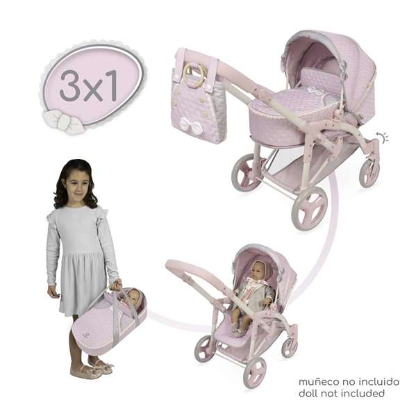 Decuevas Sophie - Landau de poupée 3-en-1 pliable pour poupées jusqu'à 48 cm, construction en métal et polyester