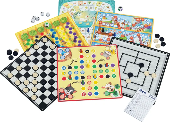 Schmidt Spiele - Coffret 100 jeux classiques et originaux - Jeu de société familial pour enfants dès 3 ans - Inclus T'en fais pas et Yam junior