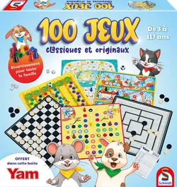 Schmidt Spiele - Coffret 100 jeux classiques et originaux - Jeu de société familial pour enfants dès 3 ans - Inclus T'en fais pas et Yam junior