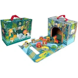 Planete Bois Maison de Jeu Safari - Jouet en Bois avec 10 Animaux de la Jungle pour Enfants à partir de 18 Mois - Développe Motricité et Imagination - Dimensions 24 x 18 cm