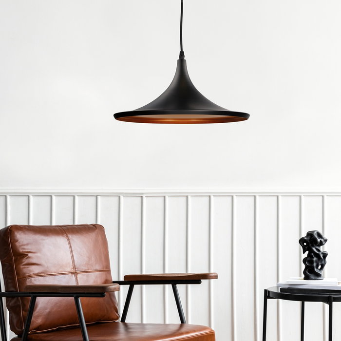 GSC Evolution Lampe de plafond suspendue série Bauchi E27 Ø350mm Noir et Bronze